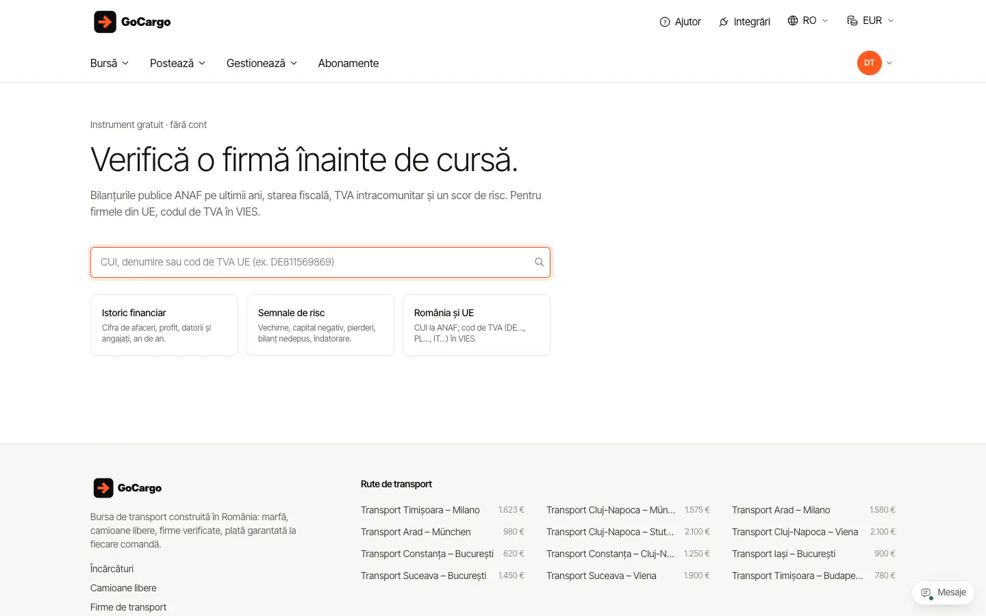 Verifică o firmă înainte de cursă: Deschideți „Verifică o firmă”