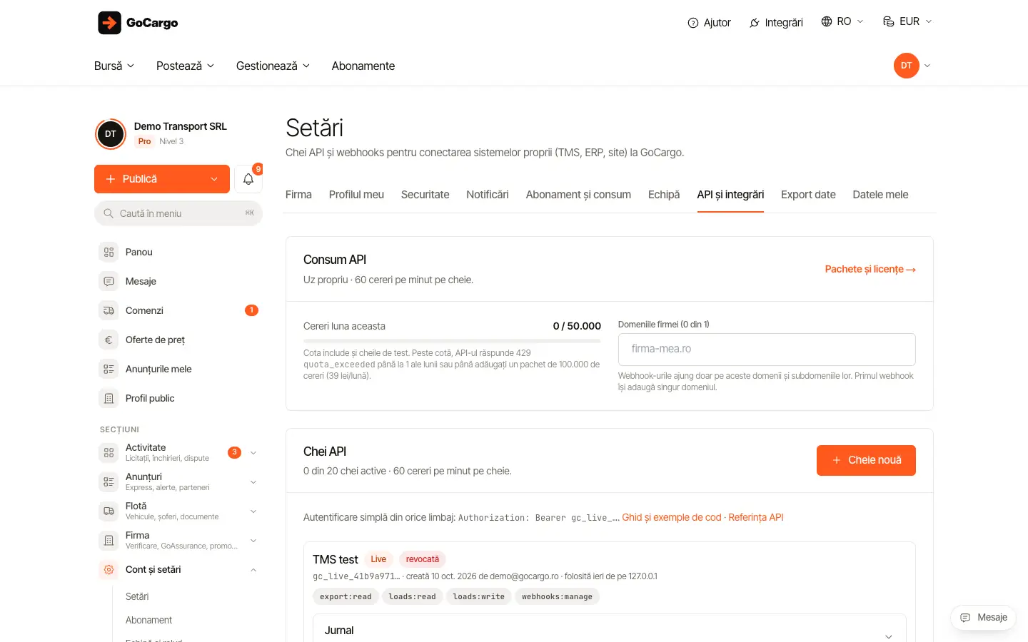 Publică din site-ul firmei fără să expui cheia: Limitați cheia