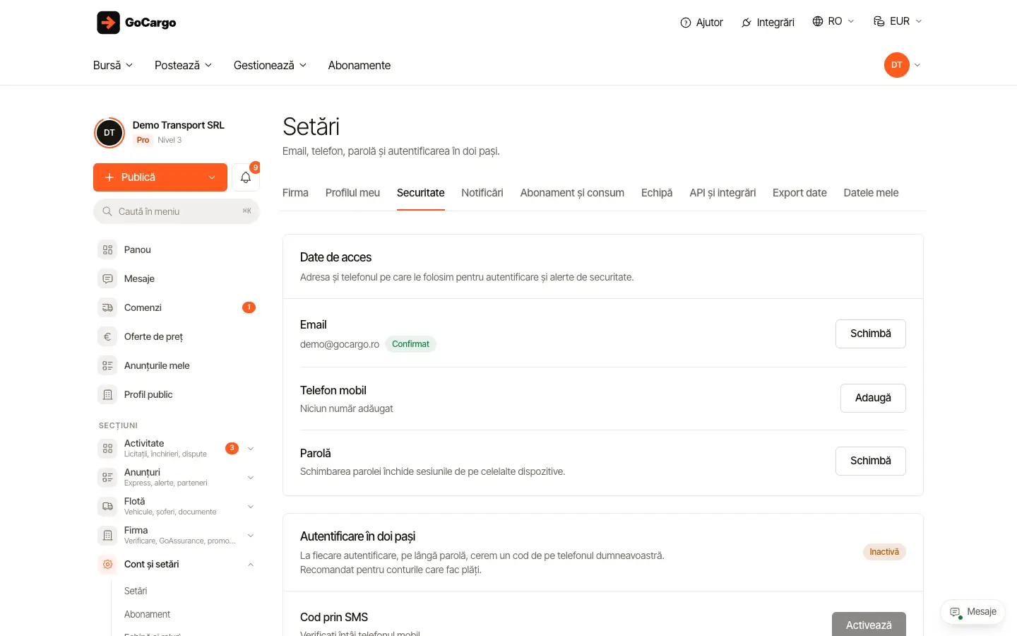 Creați contul firmei: Confirmați adresa de email