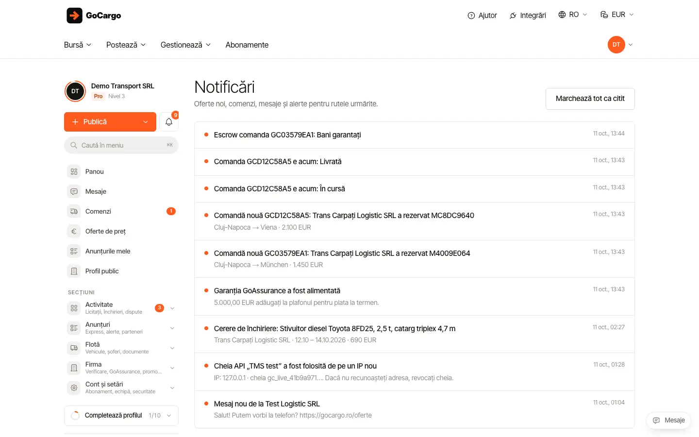 Notificările sur cont: Vedeți istoricul