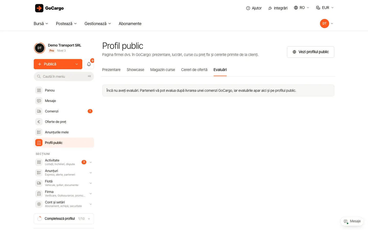 Configurați profilul public al firmei: Evaluări