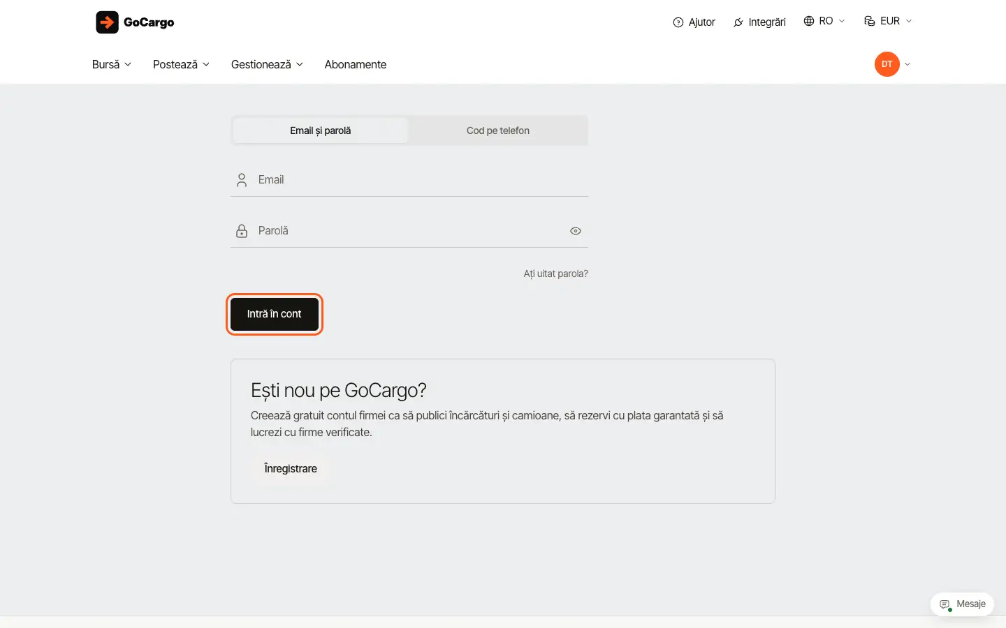Intrați în cont: Varianta 1: email și parolă