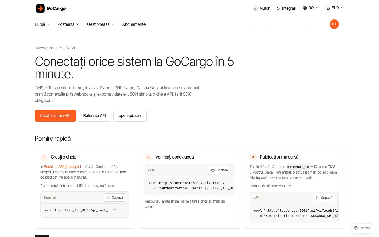 Publică din site-ul firmei fără să expui cheia: Citiți exemplul