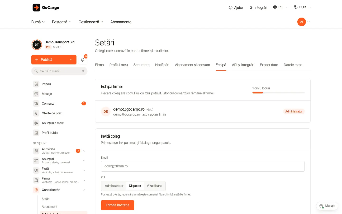 Invitați colegi și gestionați rolurile: Deschideți Echipă și roluri