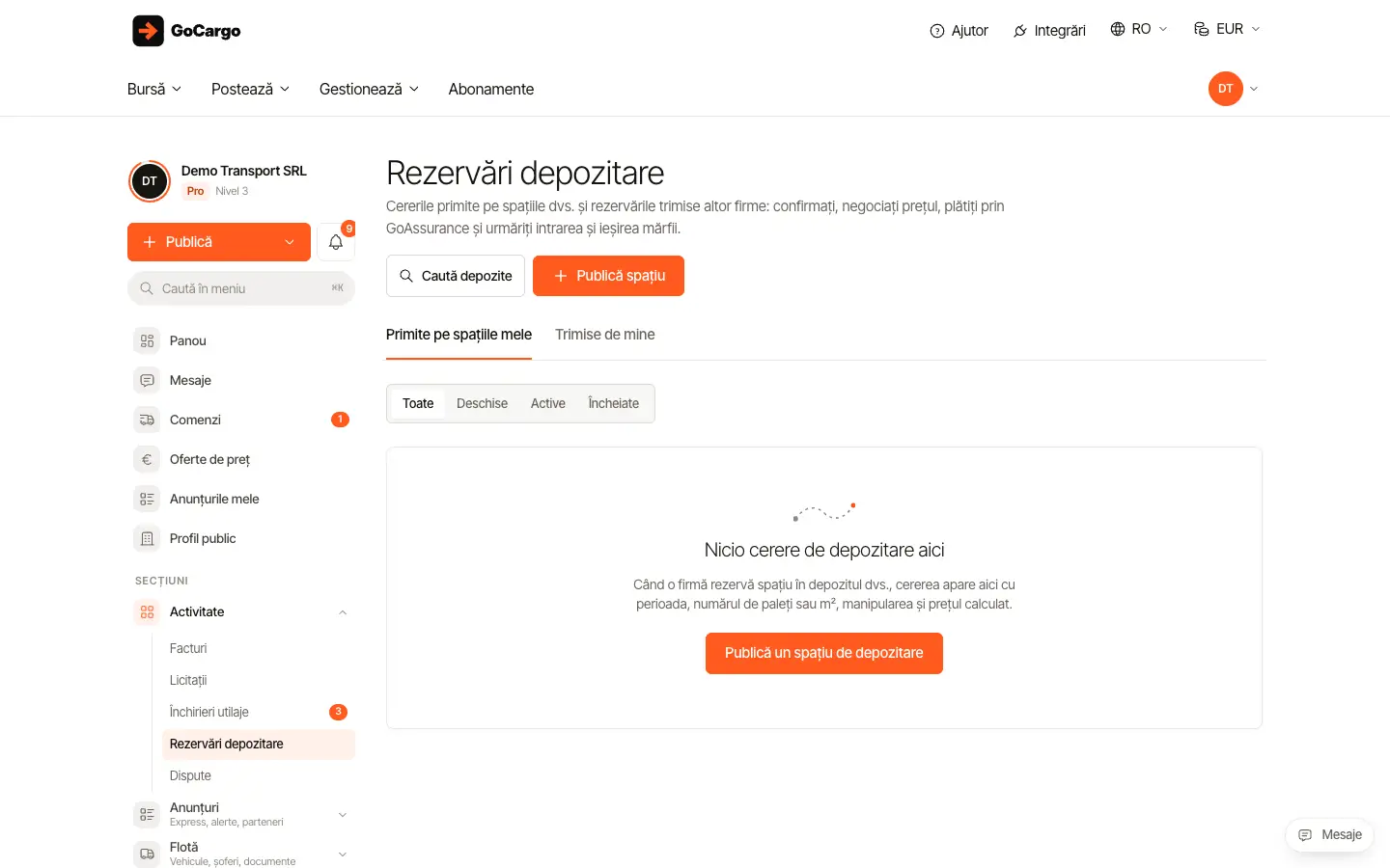 Urmărește rezervările de depozitare trimise: Deschideți rezervările trimise