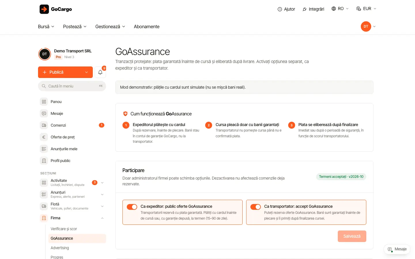 GoAssurance: plata garantată, pe scurt: Activați GoAssurance pe rol